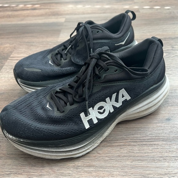 HOKA Bondi 8 Black White Running Shoes Men’s 9.5 / Women’s 11 Athletic Sneakers